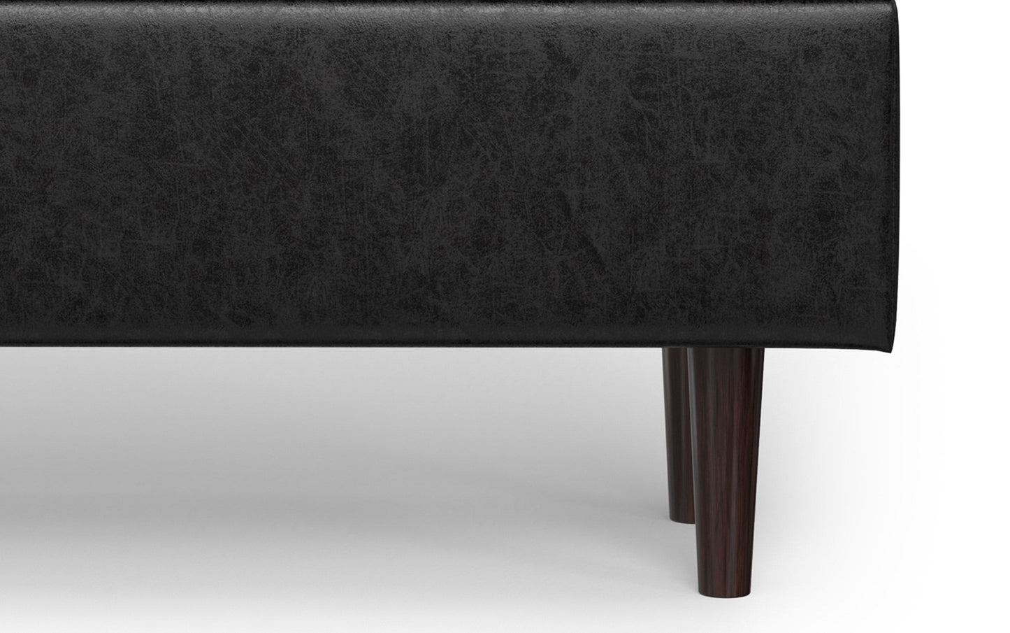 Distressed Black Taupe Distressed Vegan Leather | Shay Mid Century Rectangular Storage Ottoman