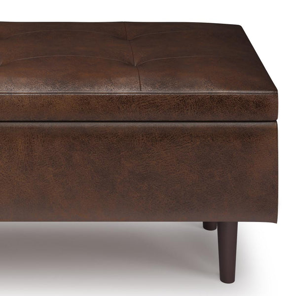 Distressed Chestnut Brown Distressed Vegan Leather | Shay Mid Century Rectangular Storage Ottoman