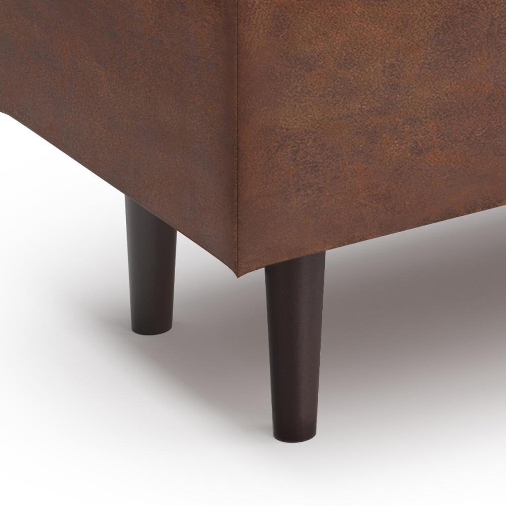 Distressed Saddle Brown Distressed Vegan Leather | Shay Mid Century Rectangular Storage Ottoman