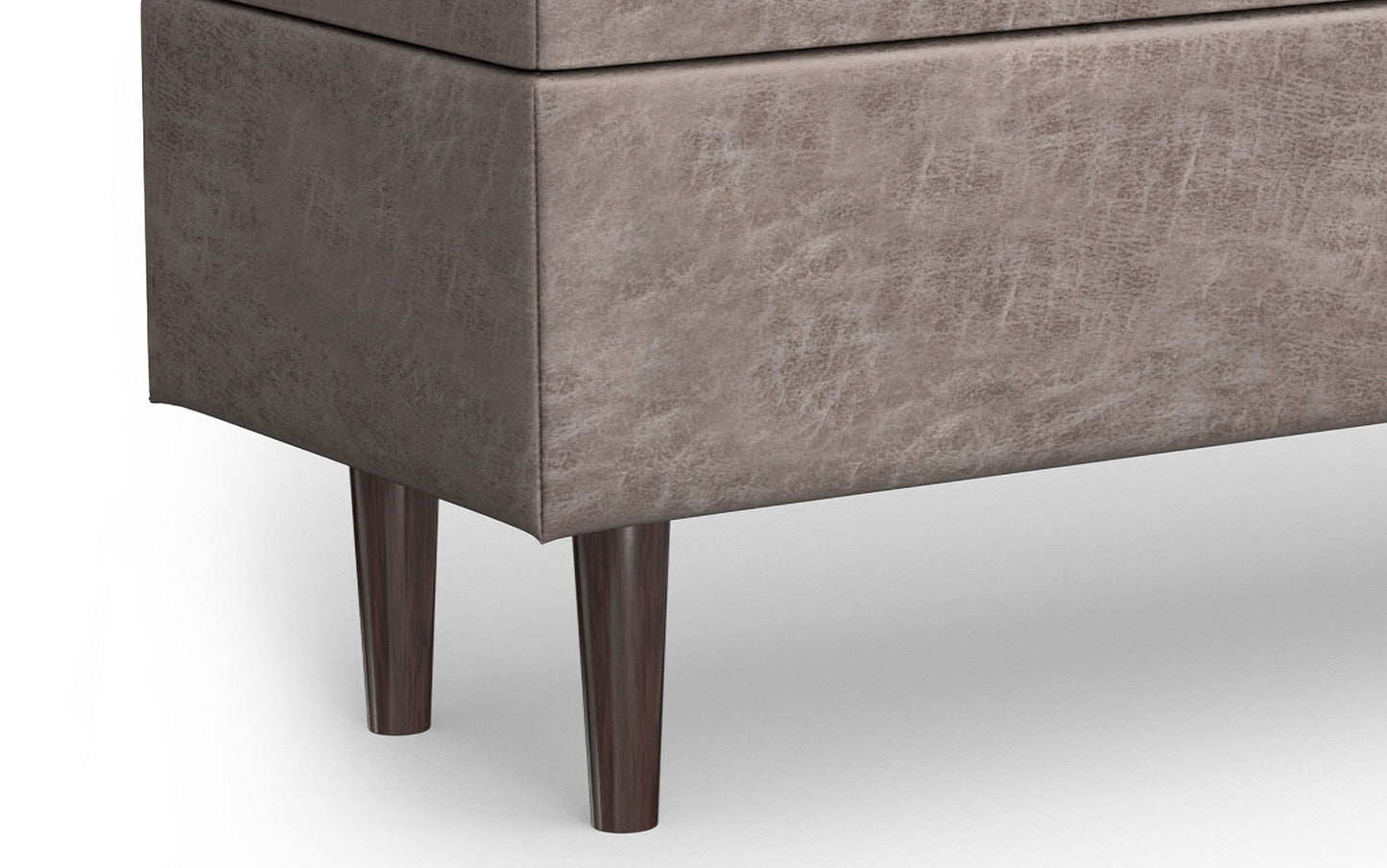 Distressed Grey Taupe Distressed Vegan Leather | Shay Mid Century Rectangular Storage Ottoman