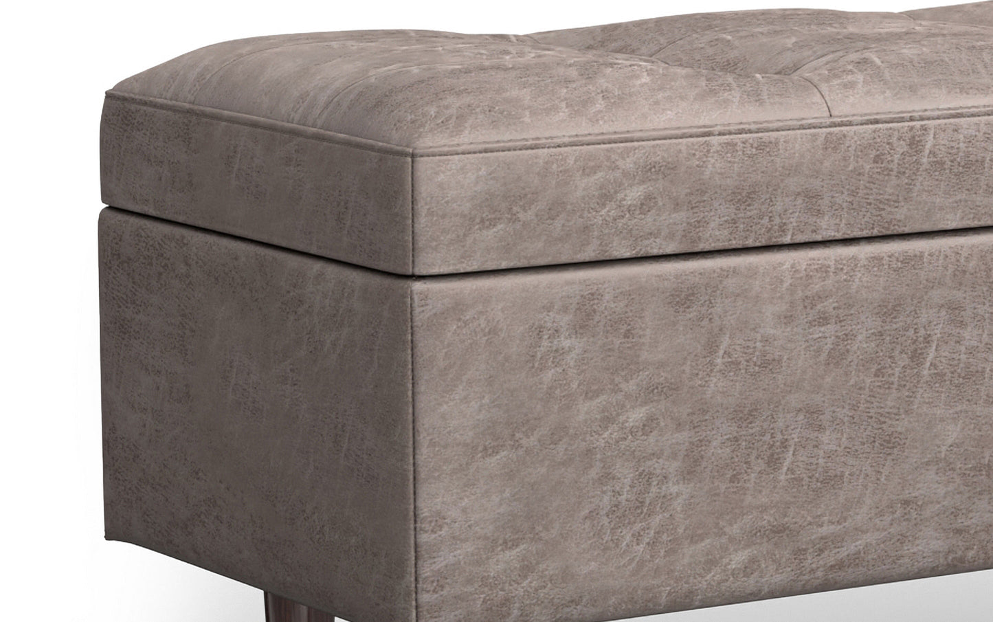 Distressed Grey Taupe Distressed Vegan Leather | Shay Mid Century Rectangular Storage Ottoman