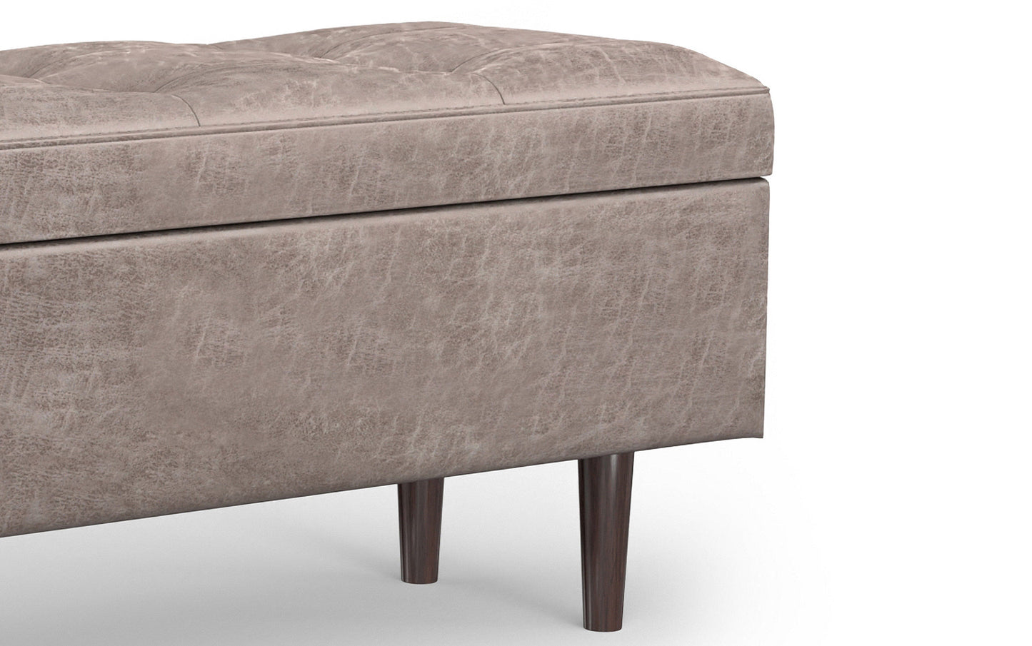 Distressed Grey Taupe Distressed Vegan Leather | Shay Mid Century Rectangular Storage Ottoman