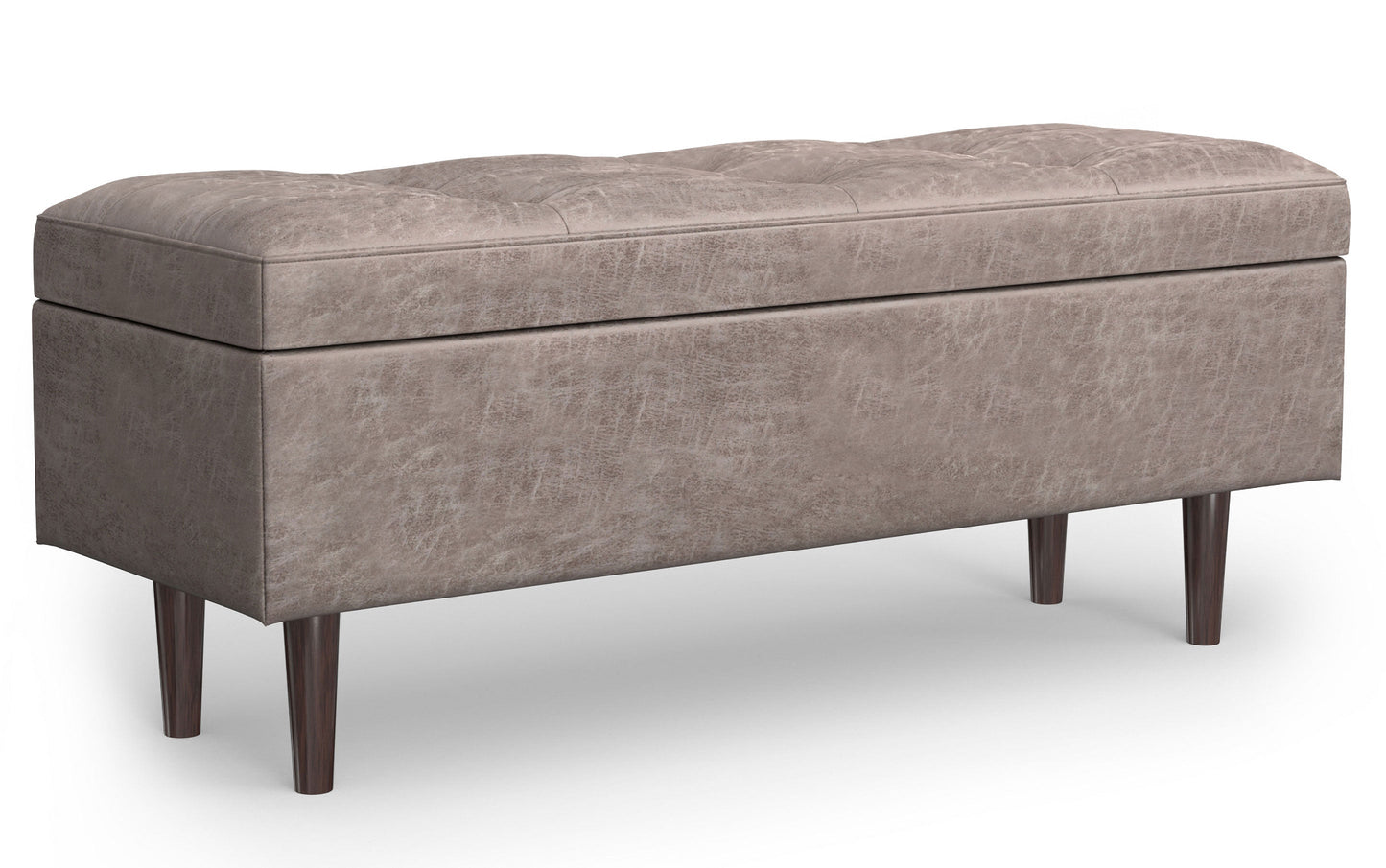 Distressed Grey Taupe Distressed Vegan Leather | Shay Mid Century Rectangular Storage Ottoman