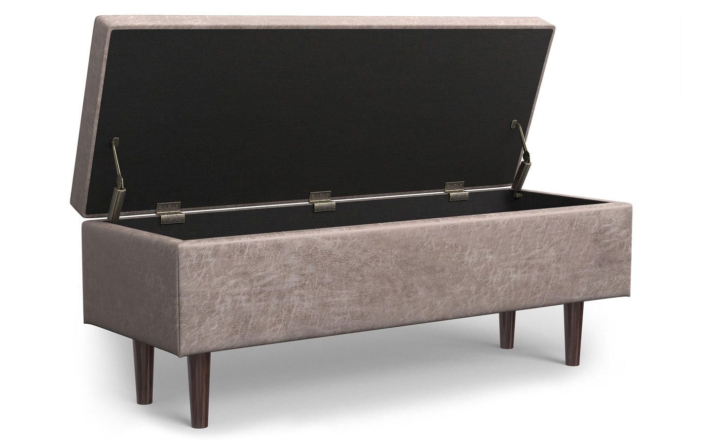 Distressed Grey Taupe Distressed Vegan Leather | Shay Mid Century Rectangular Storage Ottoman