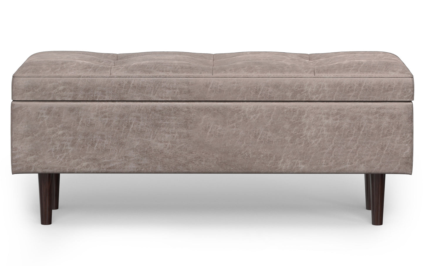 Distressed Grey Taupe Distressed Vegan Leather | Shay Mid Century Rectangular Storage Ottoman