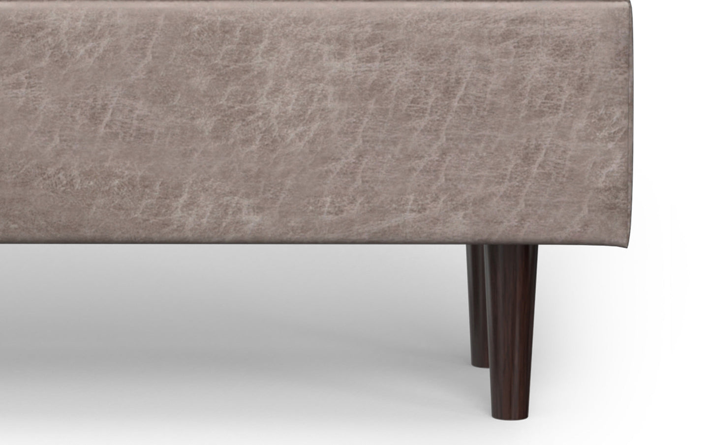 Distressed Grey Taupe Distressed Vegan Leather | Shay Mid Century Rectangular Storage Ottoman