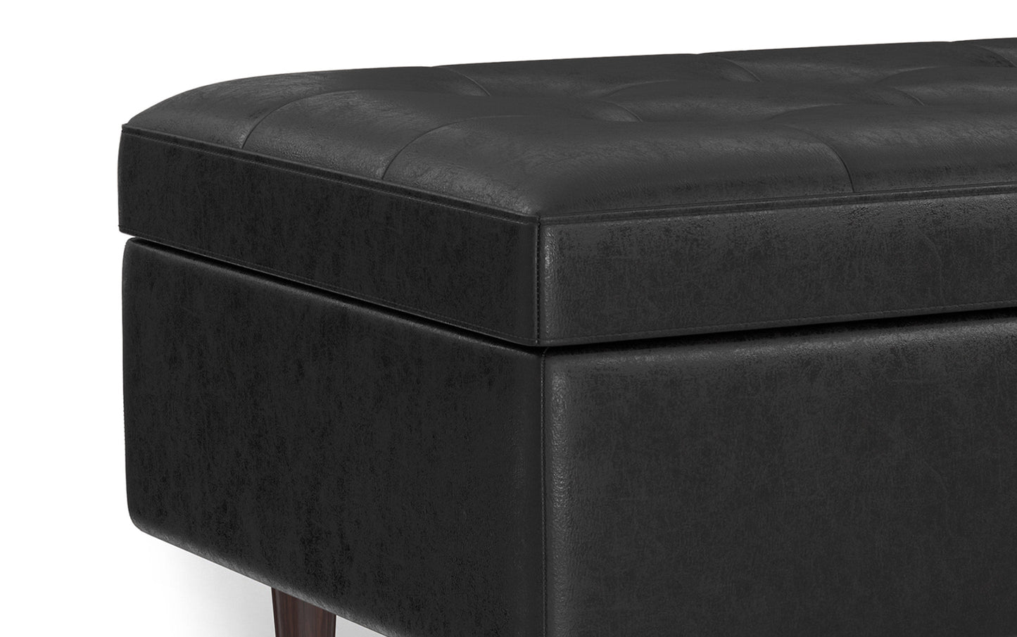 Distressed Black Distressed Vegan Leather | Shay Mid Century Small Square Coffee Table Storage Ottoman