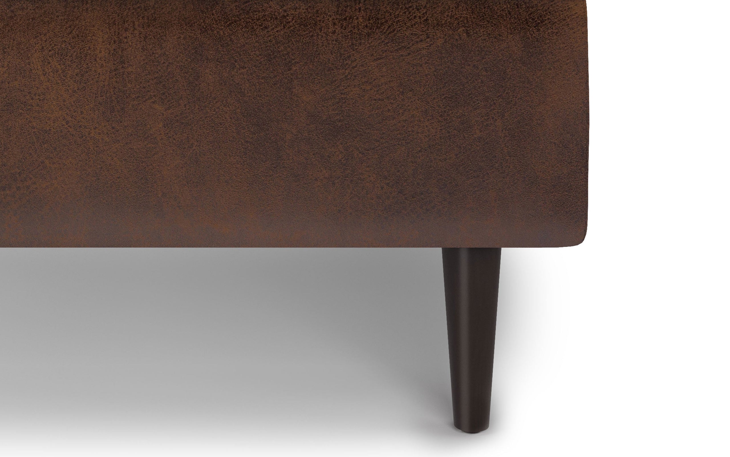 Distressed Chestnut Brown Distressed Vegan Leather | Shay Mid Century Small Square Coffee Table Storage Ottoman