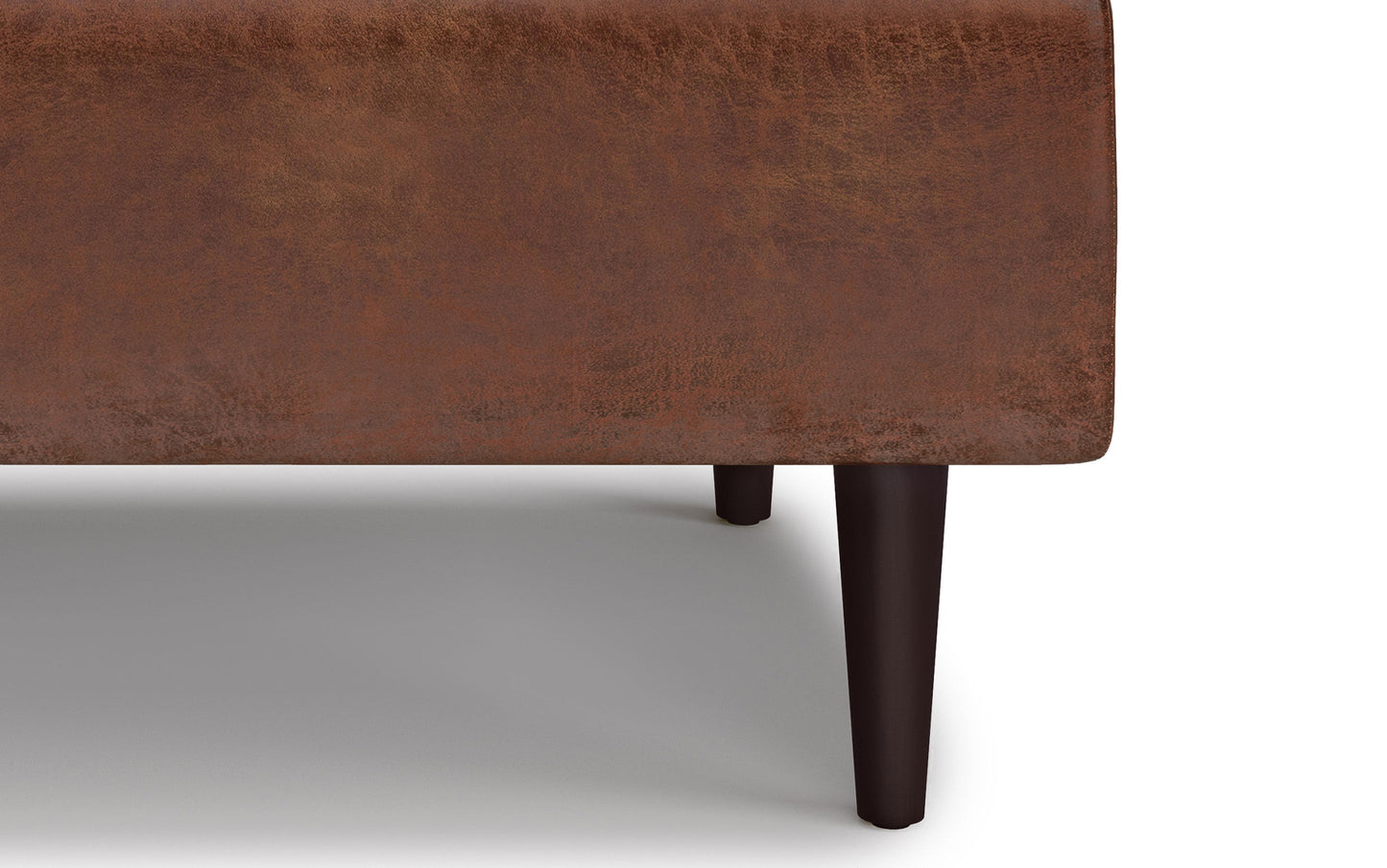 Distressed Saddle Brown Distressed Vegan Leather | Shay Mid Century Small Square Coffee Table Storage Ottoman