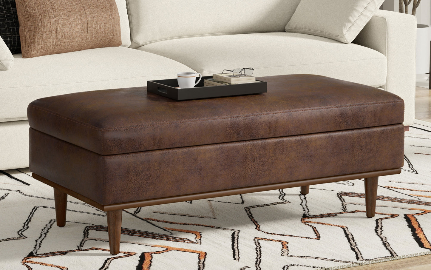 Distressed Chestnut Brown Distressed Vegan Leather | Shiloh Rectangular Storage Ottoman