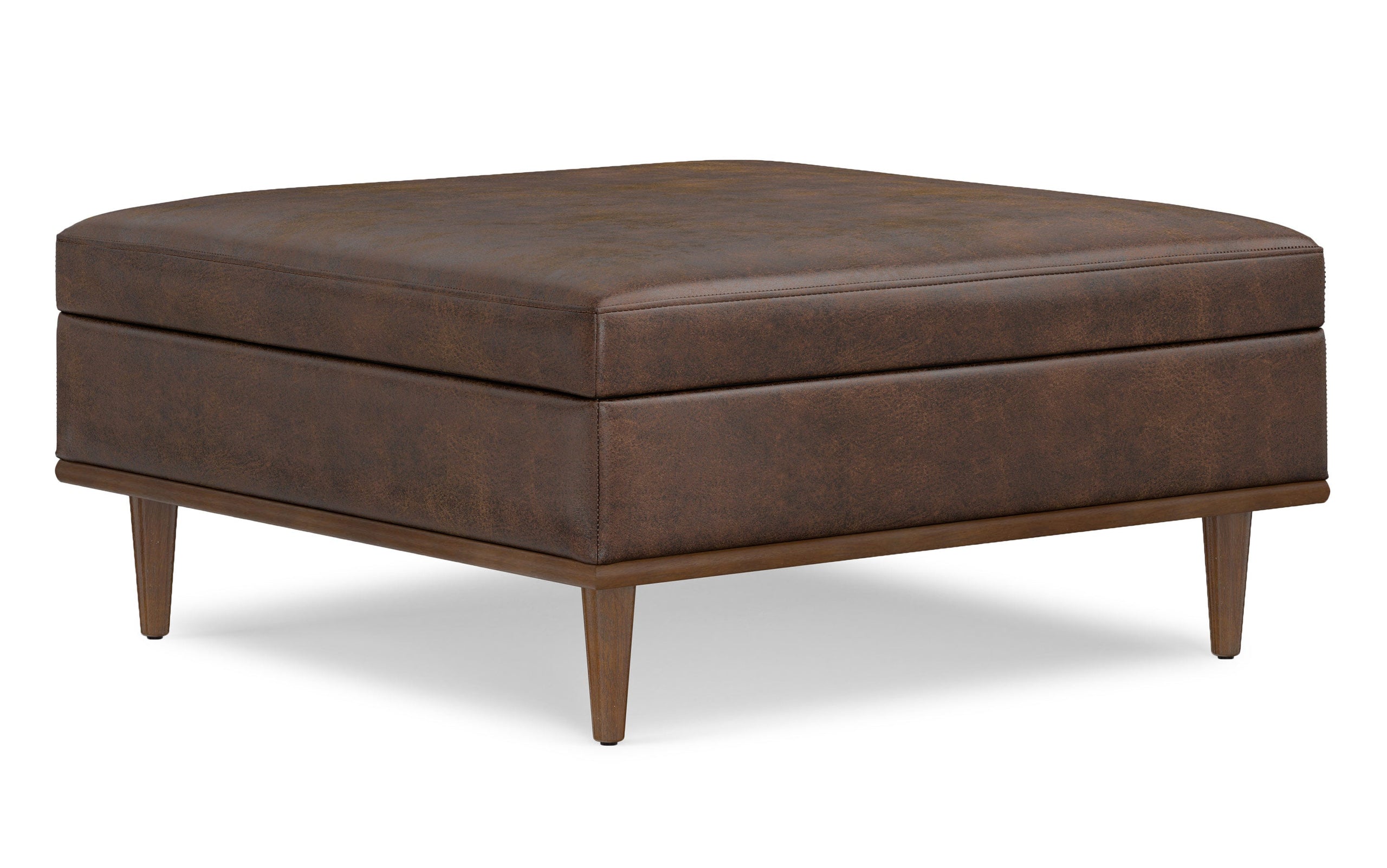 Distressed Chestnut Brown Distressed Vegan Leather | Shiloh Square Storage Ottoman