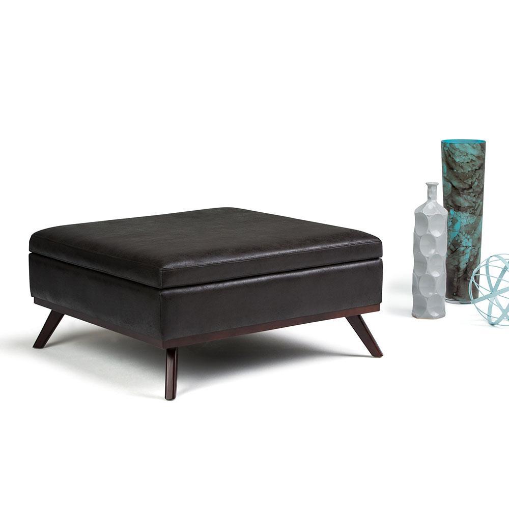 Distressed Black Distressed Vegan Leather | Owen Coffee Table Ottoman with Storage