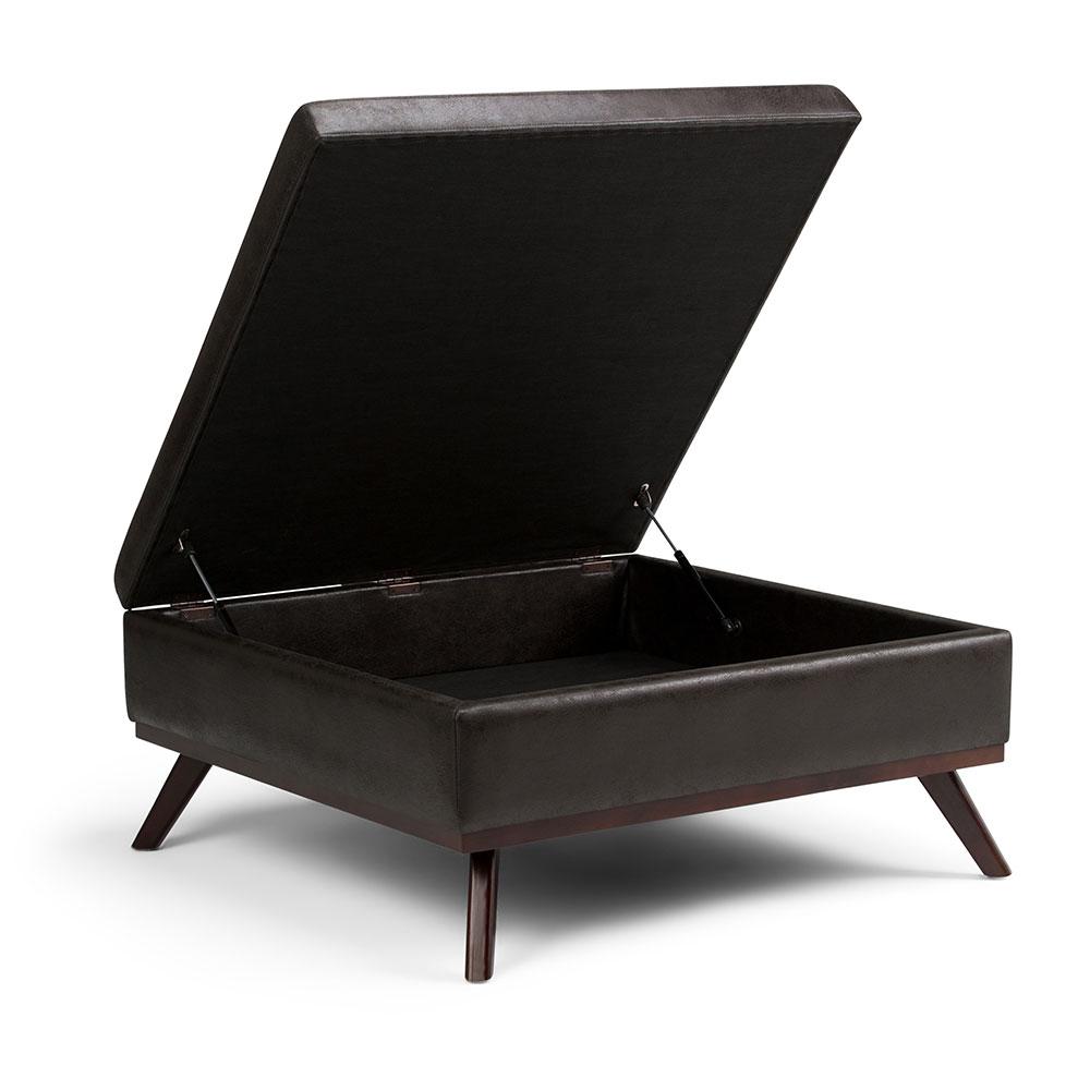 Distressed Black Distressed Vegan Leather | Owen Coffee Table Ottoman with Storage