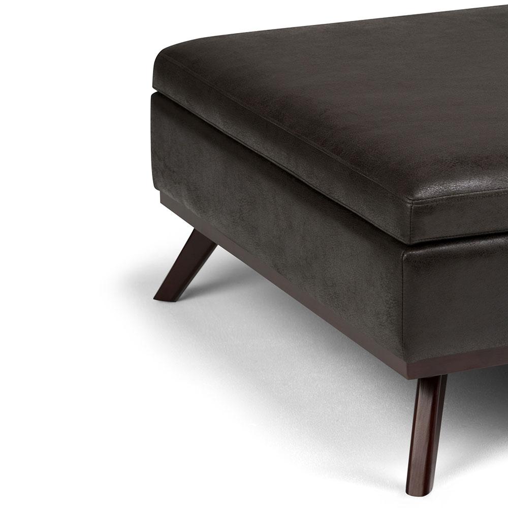 Distressed Black Distressed Vegan Leather | Owen Coffee Table Ottoman with Storage