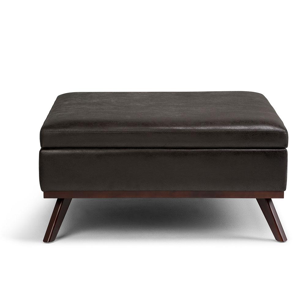 Distressed Black Distressed Vegan Leather | Owen Coffee Table Ottoman with Storage