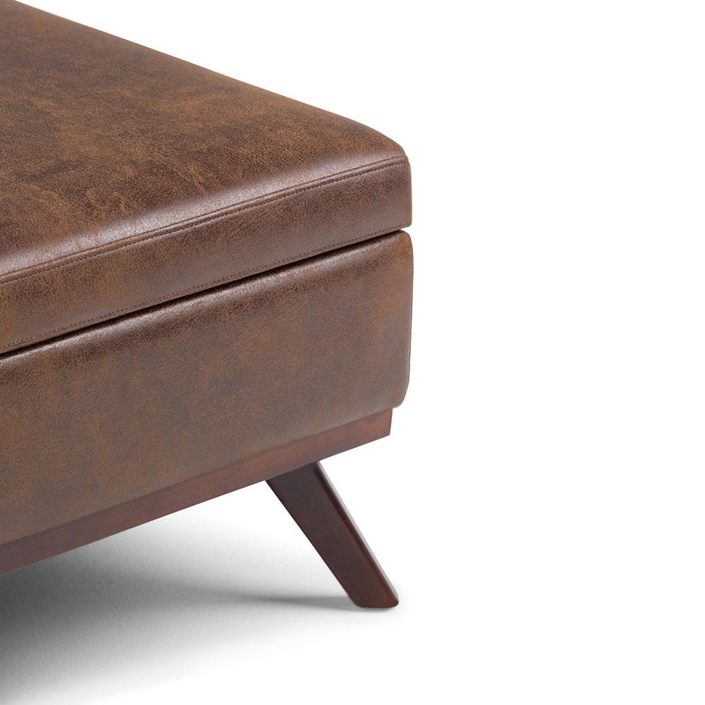 Distressed Chestnut Brown Distressed Vegan Leather | Owen Coffee Table Ottoman with Storage