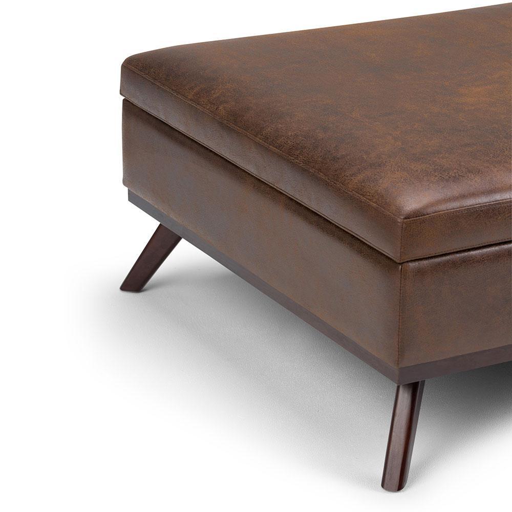 Distressed Chestnut Brown Distressed Vegan Leather | Owen Coffee Table Ottoman with Storage