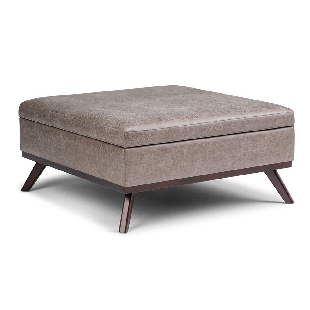 Distressed Grey Taupe Distressed Vegan Leather | Owen Coffee Table Ottoman with Storage