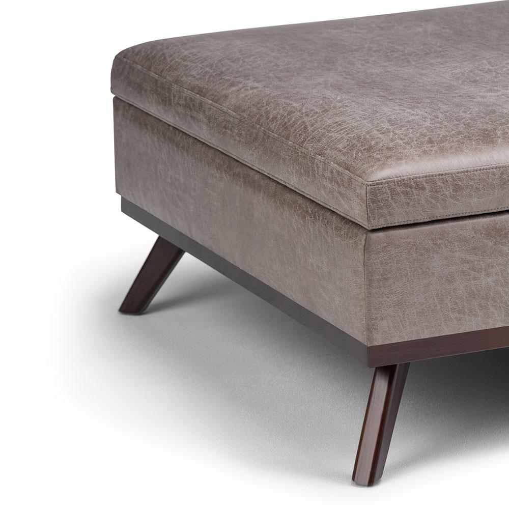 Distressed Grey Taupe Distressed Vegan Leather | Owen Coffee Table Ottoman with Storage