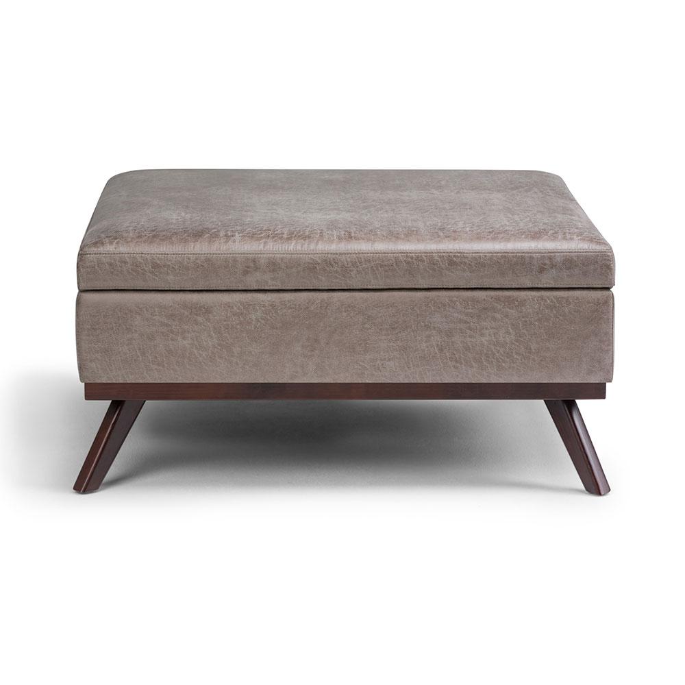 Distressed Grey Taupe Distressed Vegan Leather | Owen Coffee Table Ottoman with Storage