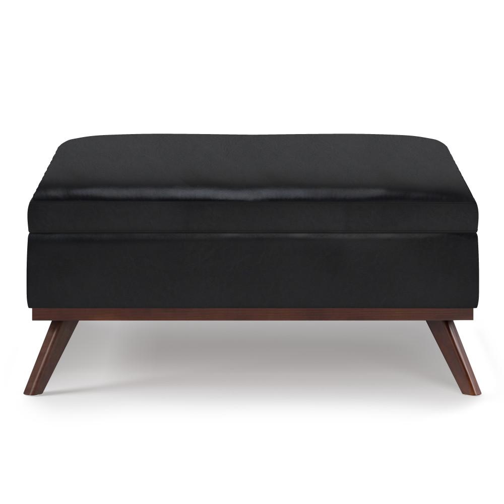 Midnight Black Vegan Leather | Owen Coffee Table Ottoman with Storage