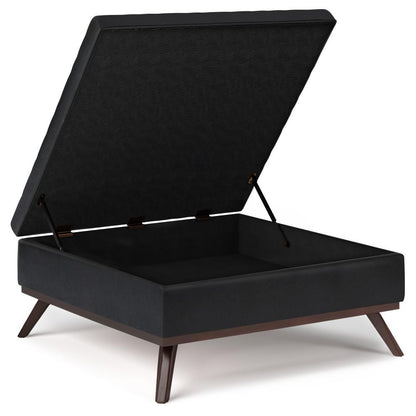 Midnight Black Vegan Leather | Owen Coffee Table Ottoman with Storage