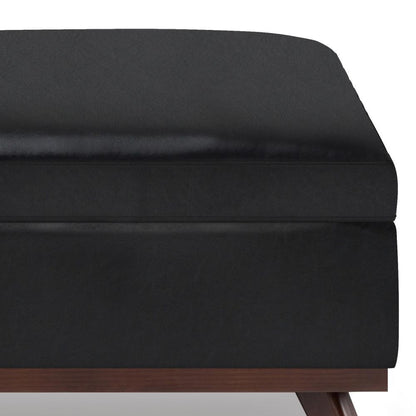 Midnight Black Vegan Leather | Owen Coffee Table Ottoman with Storage