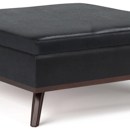 Midnight Black Vegan Leather | Owen Coffee Table Ottoman with Storage