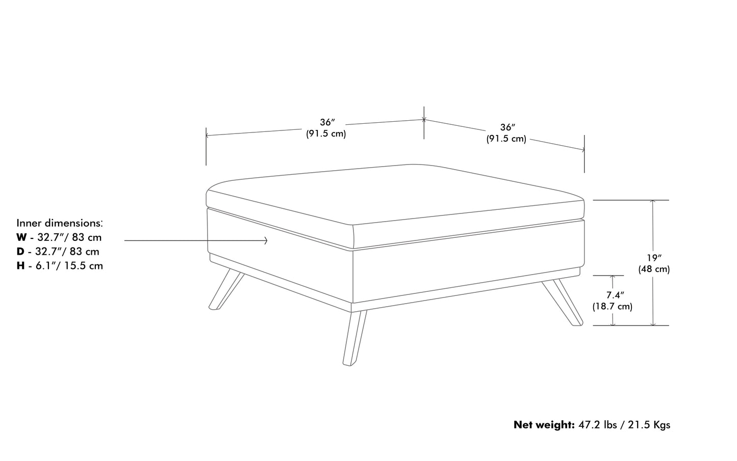 Cloud Grey Linen Style Fabric | Owen Coffee Table Ottoman with Storage