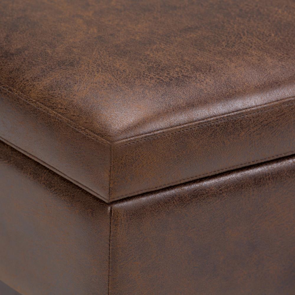 Distressed Chestnut Brown Distressed Vegan Leather | Owen Coffee Table Ottoman with Storage