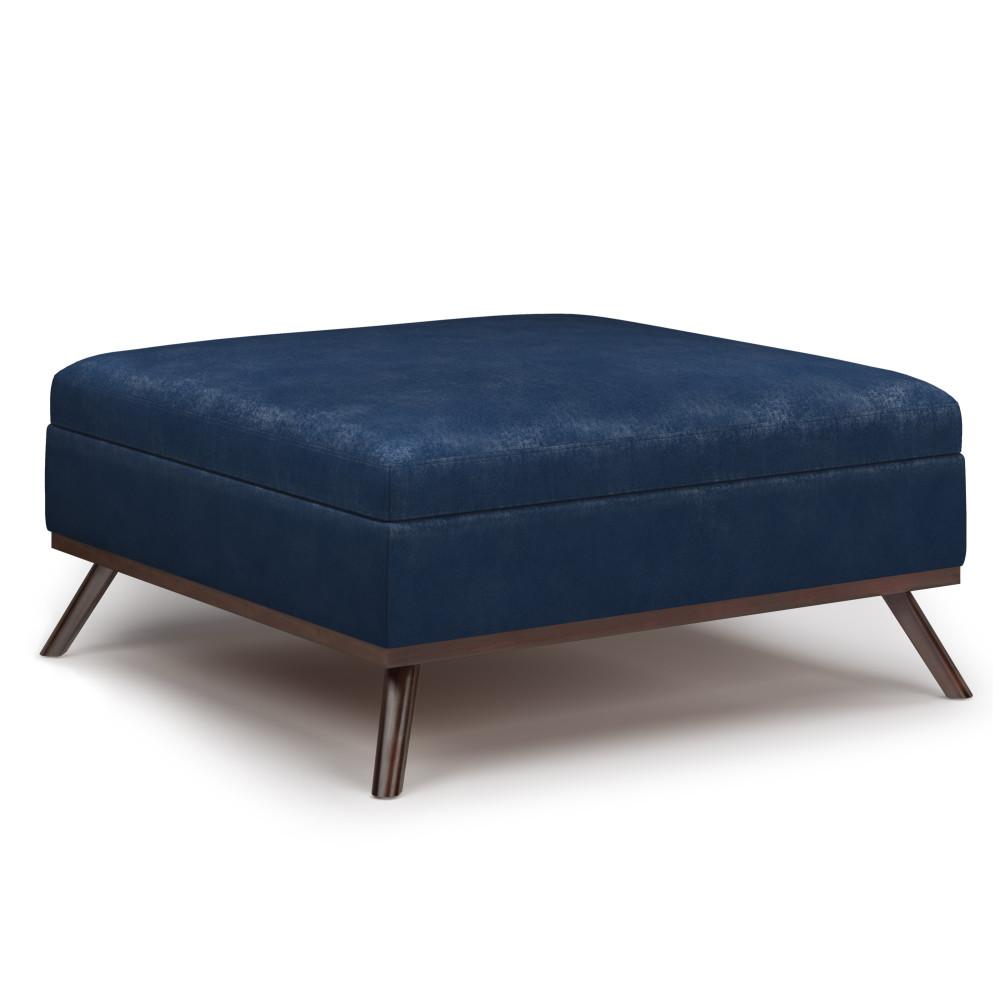 Distressed Dark Blue Distressed Vegan Leather | Owen Coffee Table Ottoman with Storage