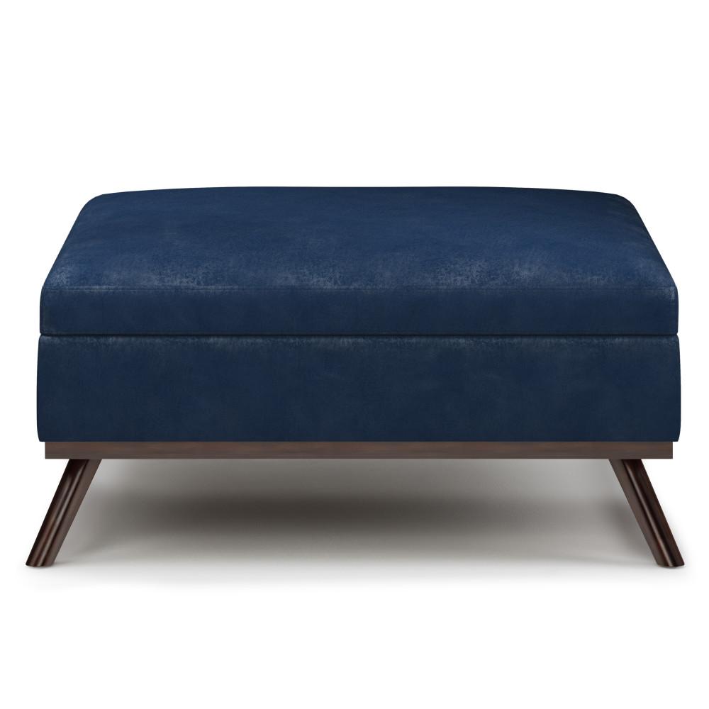 Distressed Dark Blue Distressed Vegan Leather | Owen Coffee Table Ottoman with Storage