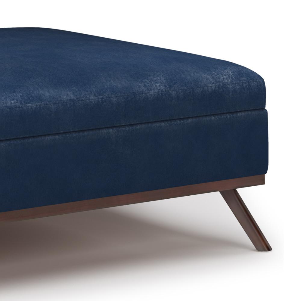 Distressed Dark Blue Distressed Vegan Leather | Owen Coffee Table Ottoman with Storage