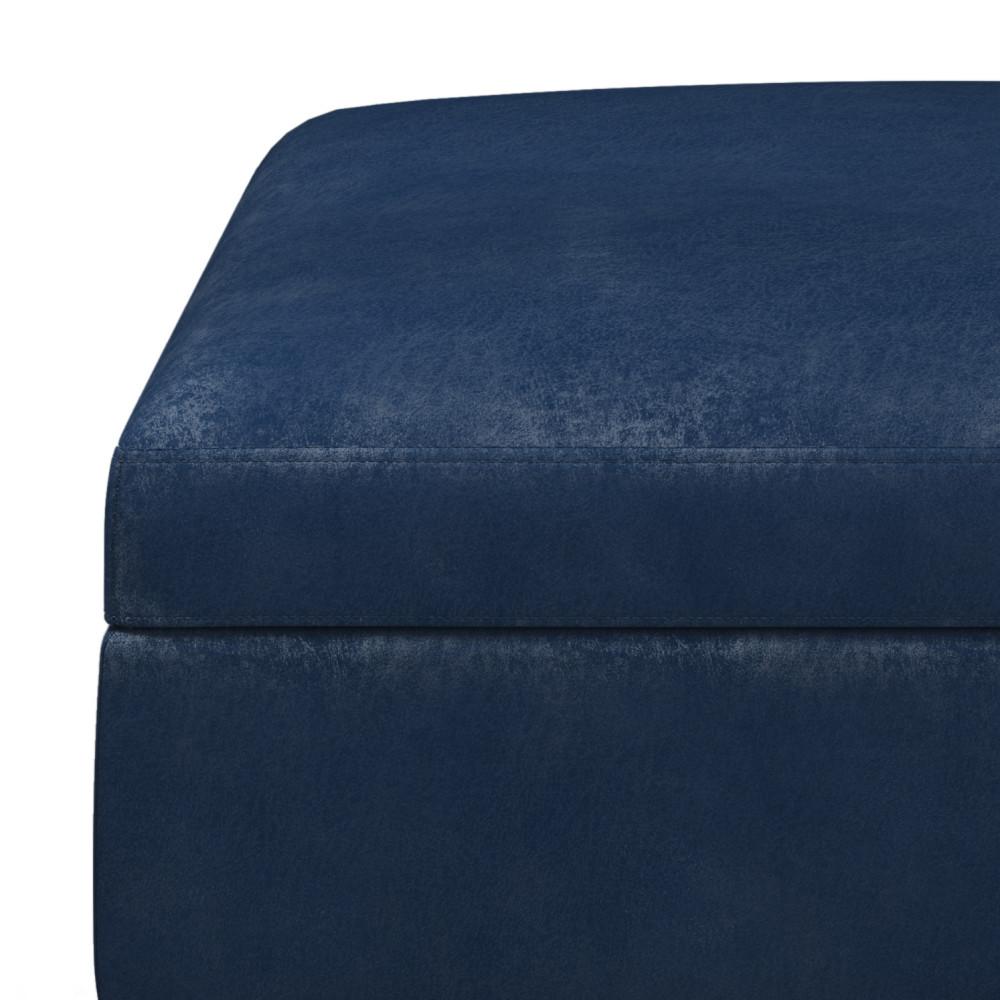 Distressed Dark Blue Distressed Vegan Leather | Owen Coffee Table Ottoman with Storage