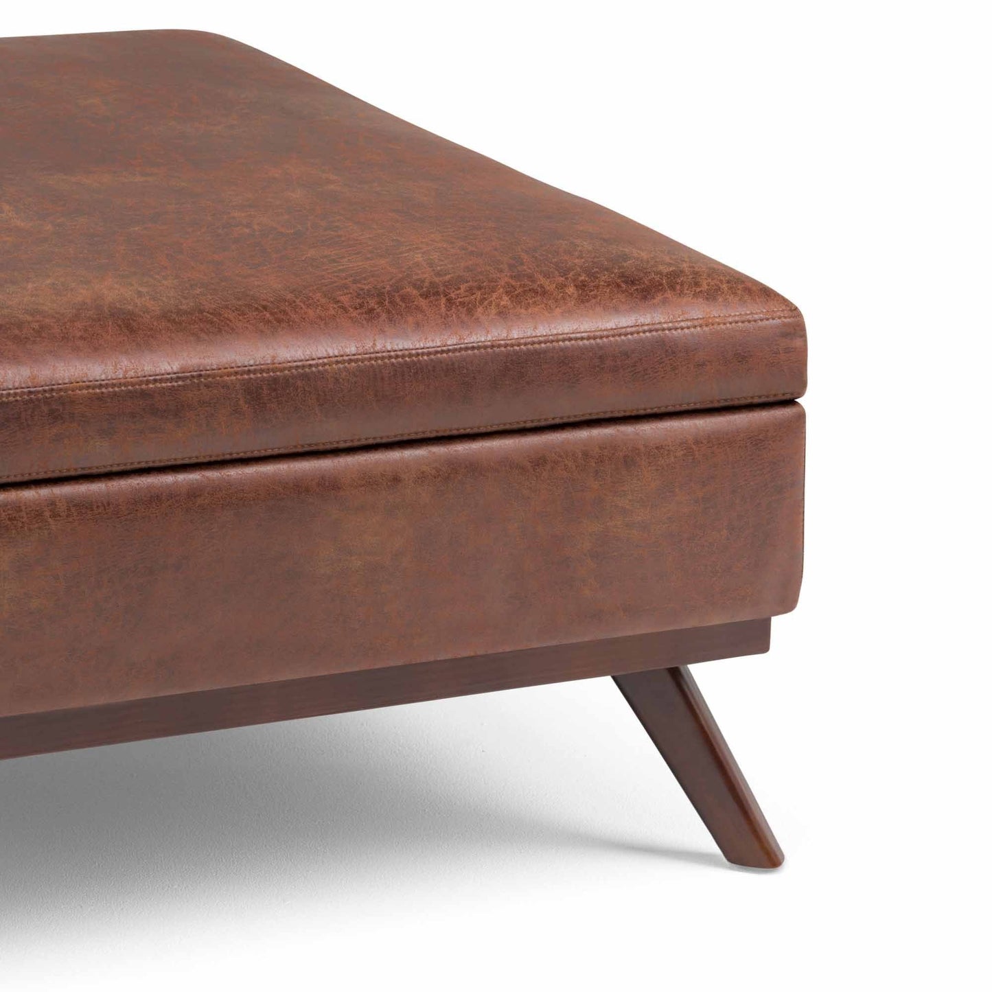 Distressed Saddle Brown Distressed Vegan Leather | Owen Coffee Table Ottoman with Storage