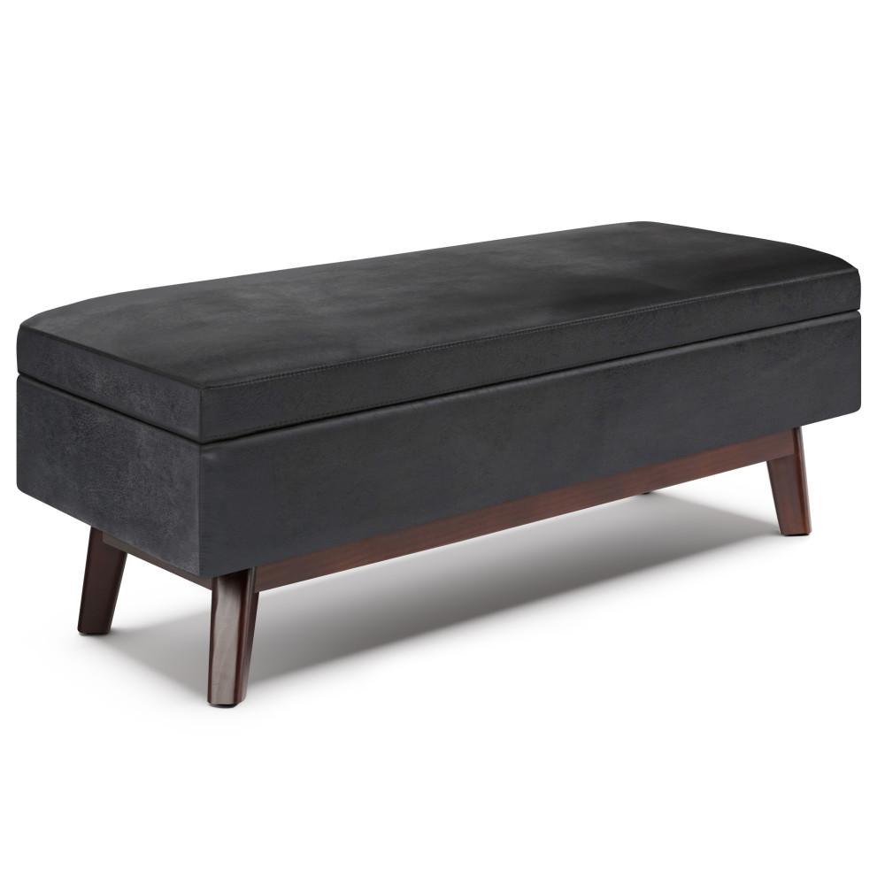 Distressed Black Distressed Vegan Leather | Owen Rectangular Storage Ottoman