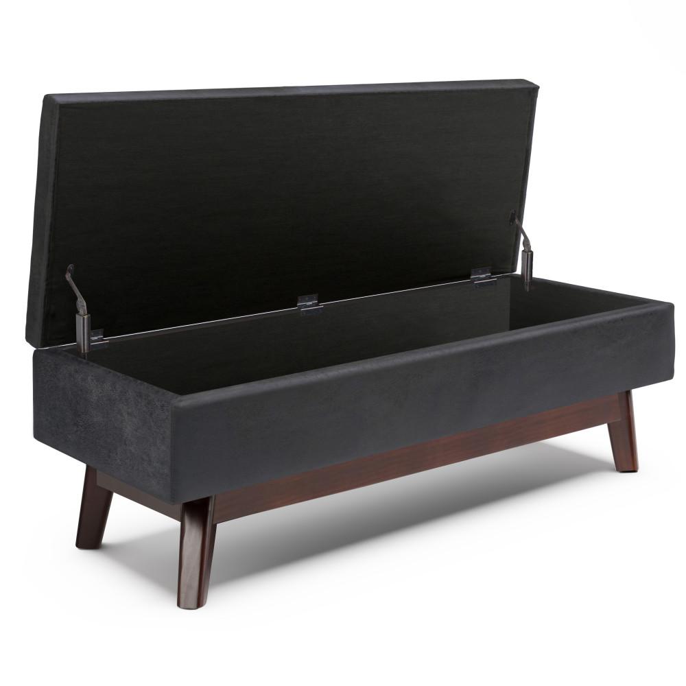 Distressed Black Distressed Vegan Leather | Owen Rectangular Storage Ottoman