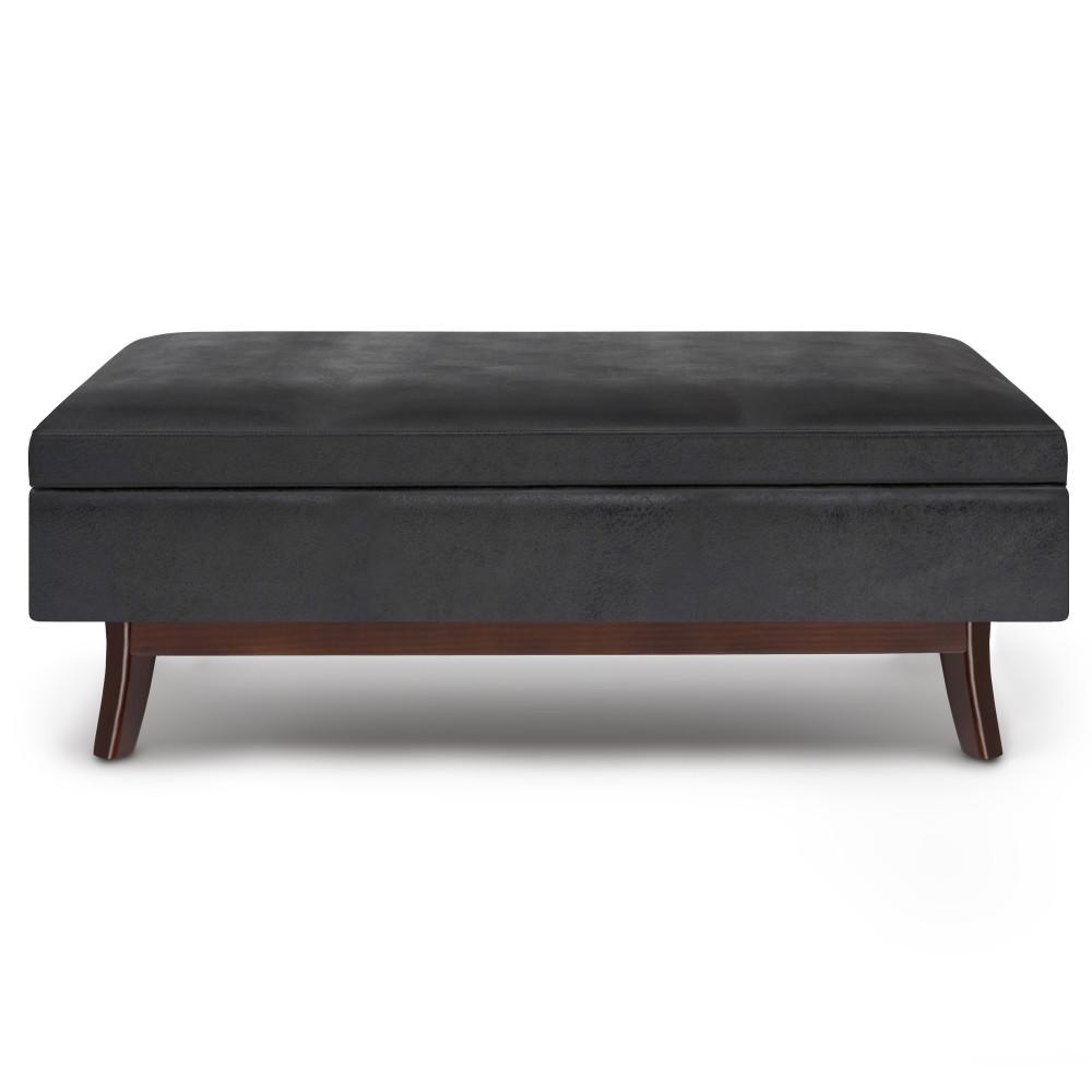 Distressed Black Distressed Vegan Leather | Owen Rectangular Storage Ottoman