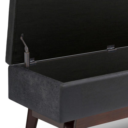 Distressed Black Distressed Vegan Leather | Owen Rectangular Storage Ottoman