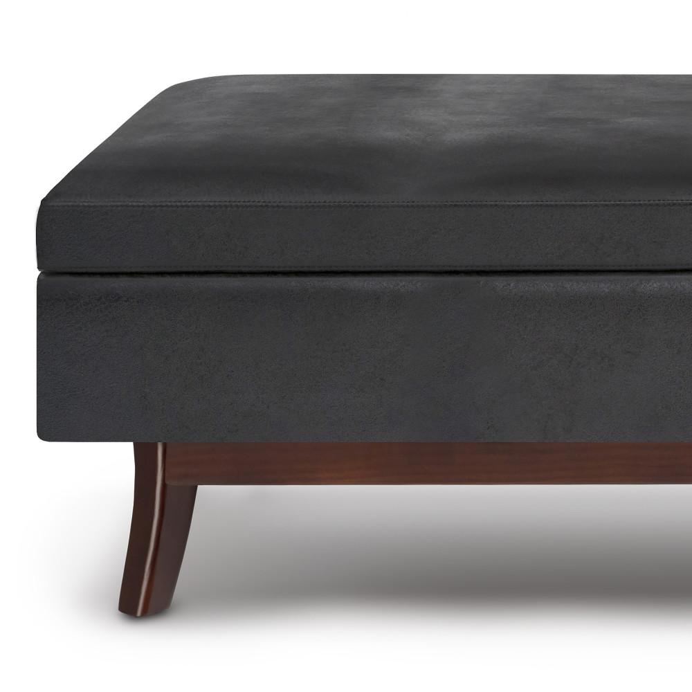 Distressed Black Distressed Vegan Leather | Owen Rectangular Storage Ottoman