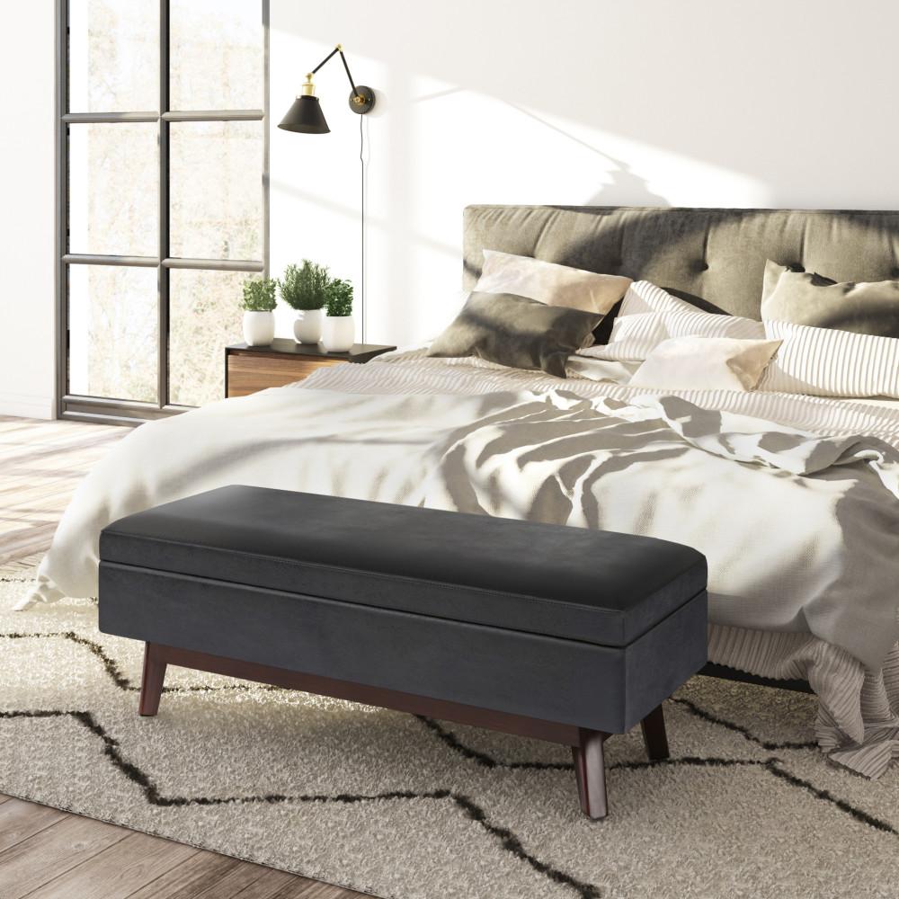 Distressed Black Distressed Vegan Leather | Owen Rectangular Storage Ottoman