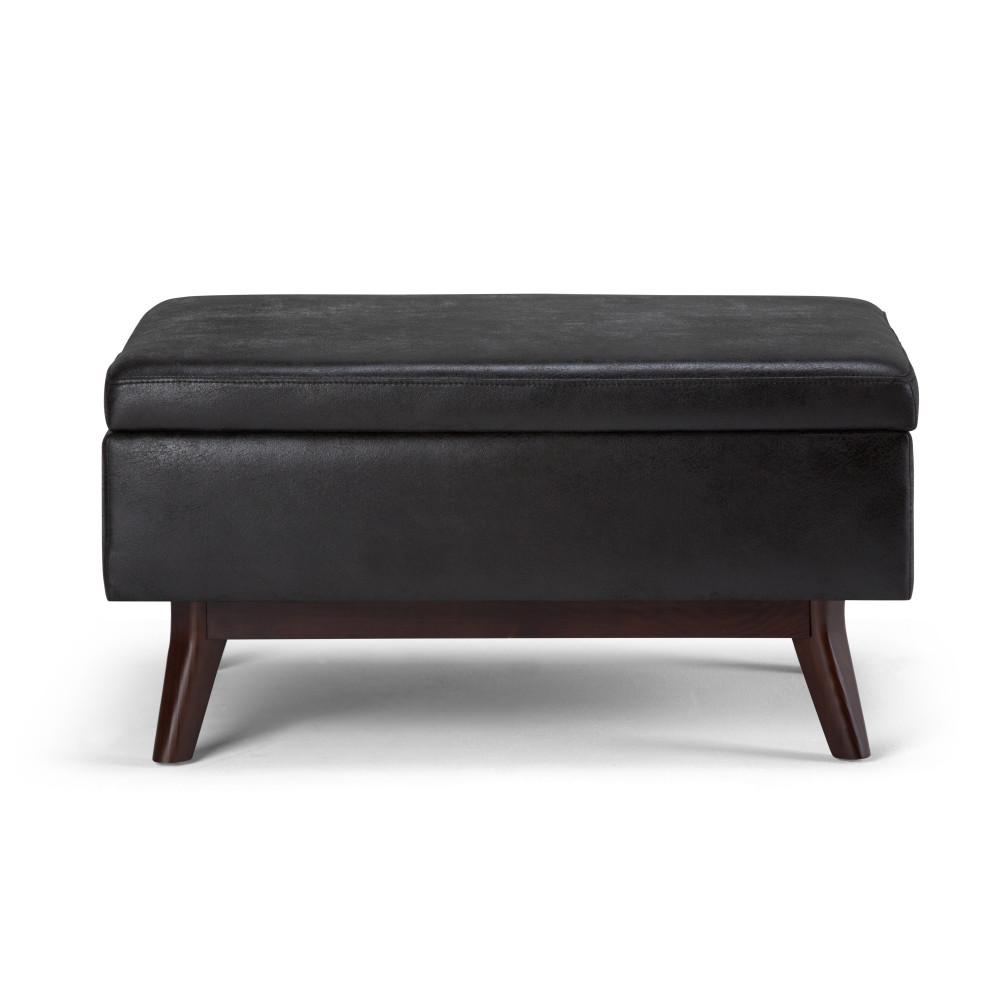 Distressed Black Distressed Vegan Leather | Owen Coffee Table Ottoman with Storage