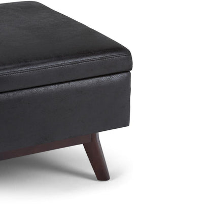 Distressed Black Distressed Vegan Leather | Owen Coffee Table Ottoman with Storage