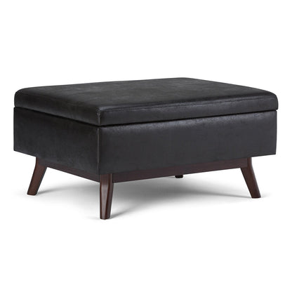 Distressed Black Distressed Vegan Leather | Owen Coffee Table Ottoman with Storage