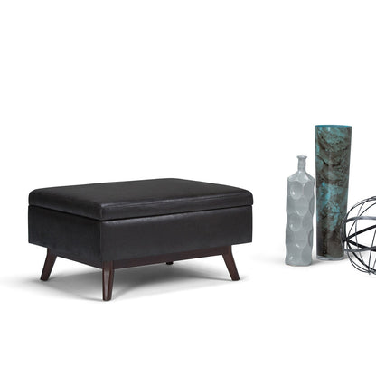 Distressed Black Distressed Vegan Leather | Owen Coffee Table Ottoman with Storage