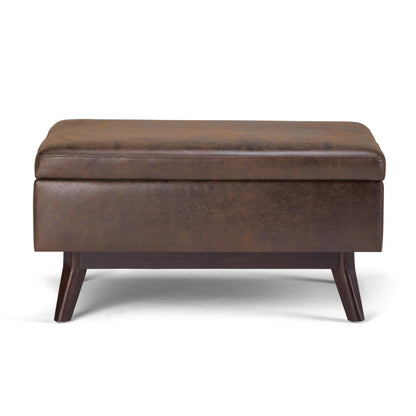 Distressed Chestnut Brown Distressed Vegan Leather | Owen Coffee Table Ottoman with Storage