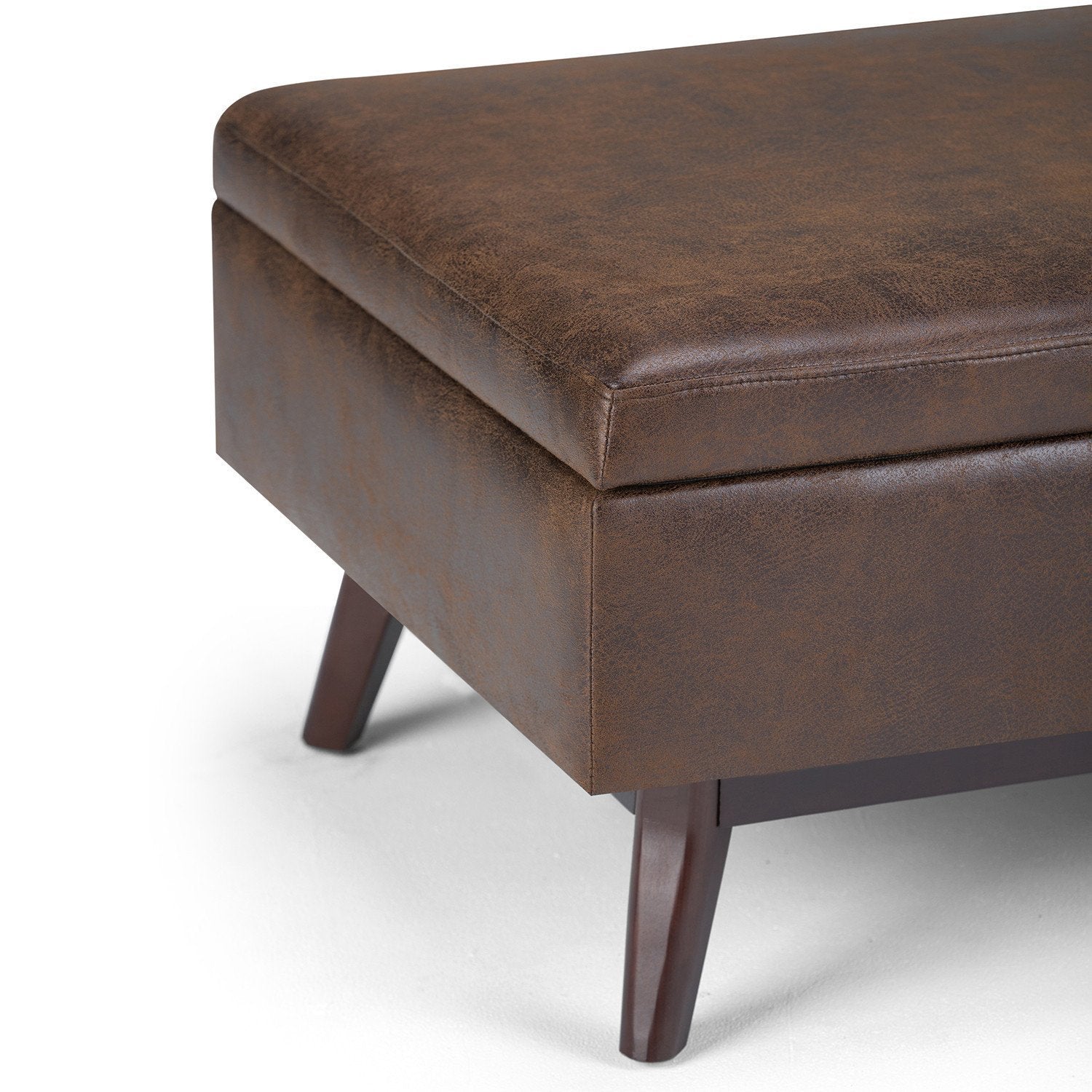 Distressed Chestnut Brown Distressed Vegan Leather | Owen Coffee Table Ottoman with Storage