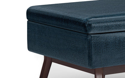 Distressed Dark Blue Distressed Vegan Leather | Owen Small Coffee Table Ottoman in Distressed Vegan Leather