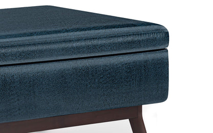 Distressed Dark Blue Distressed Vegan Leather | Owen Small Coffee Table Ottoman in Distressed Vegan Leather