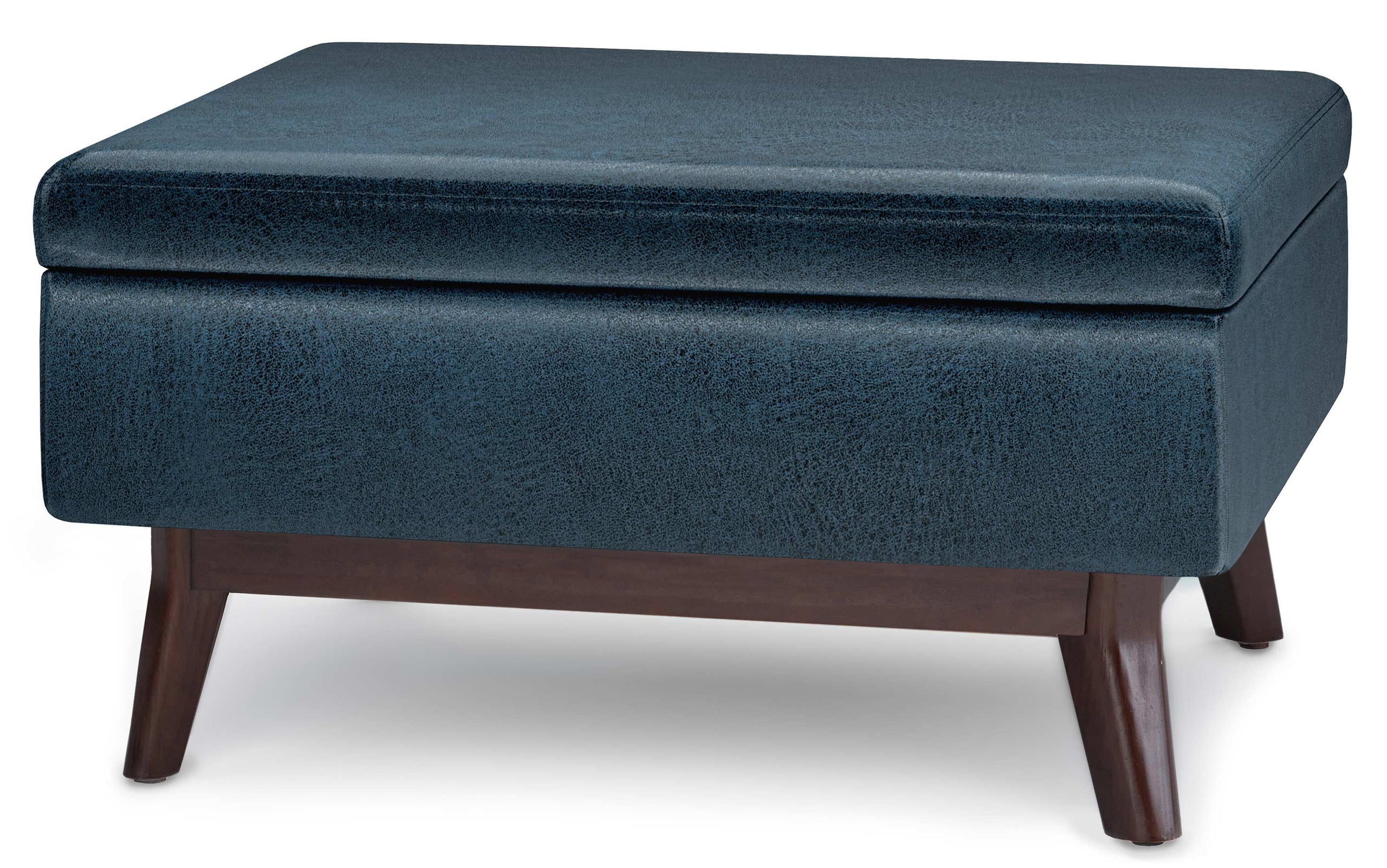 Distressed Dark Blue Distressed Vegan Leather | Owen Small Coffee Table Ottoman in Distressed Vegan Leather